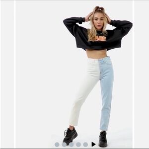 Stevens Color Block Jeans | MOM button fly  Raw Hem High Rise